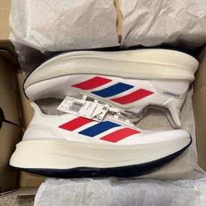 Adidas Women's Ultraboost 5X Shoes in White with Red and Blue Stripes